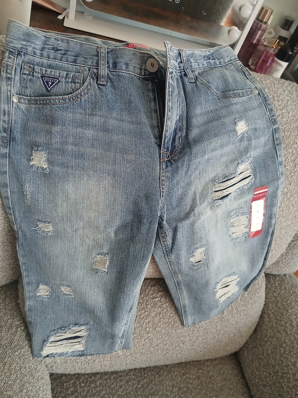 GUESS Men’s Distressed Light Blue Slim Straight Jeans - Picture 5 of 9